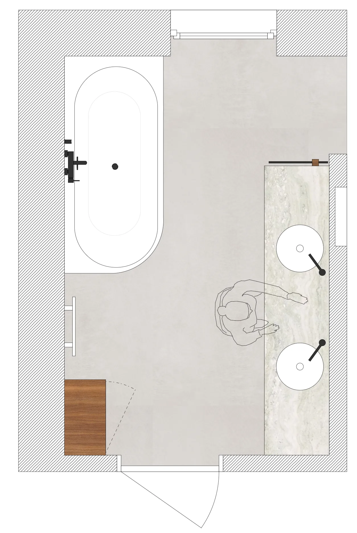 Grondplan van een badkamer, uitgetekend door The Next Plan